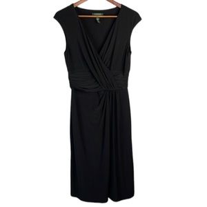 Lauren Ralph Lauren Black Midi Faux-Wrap Dress